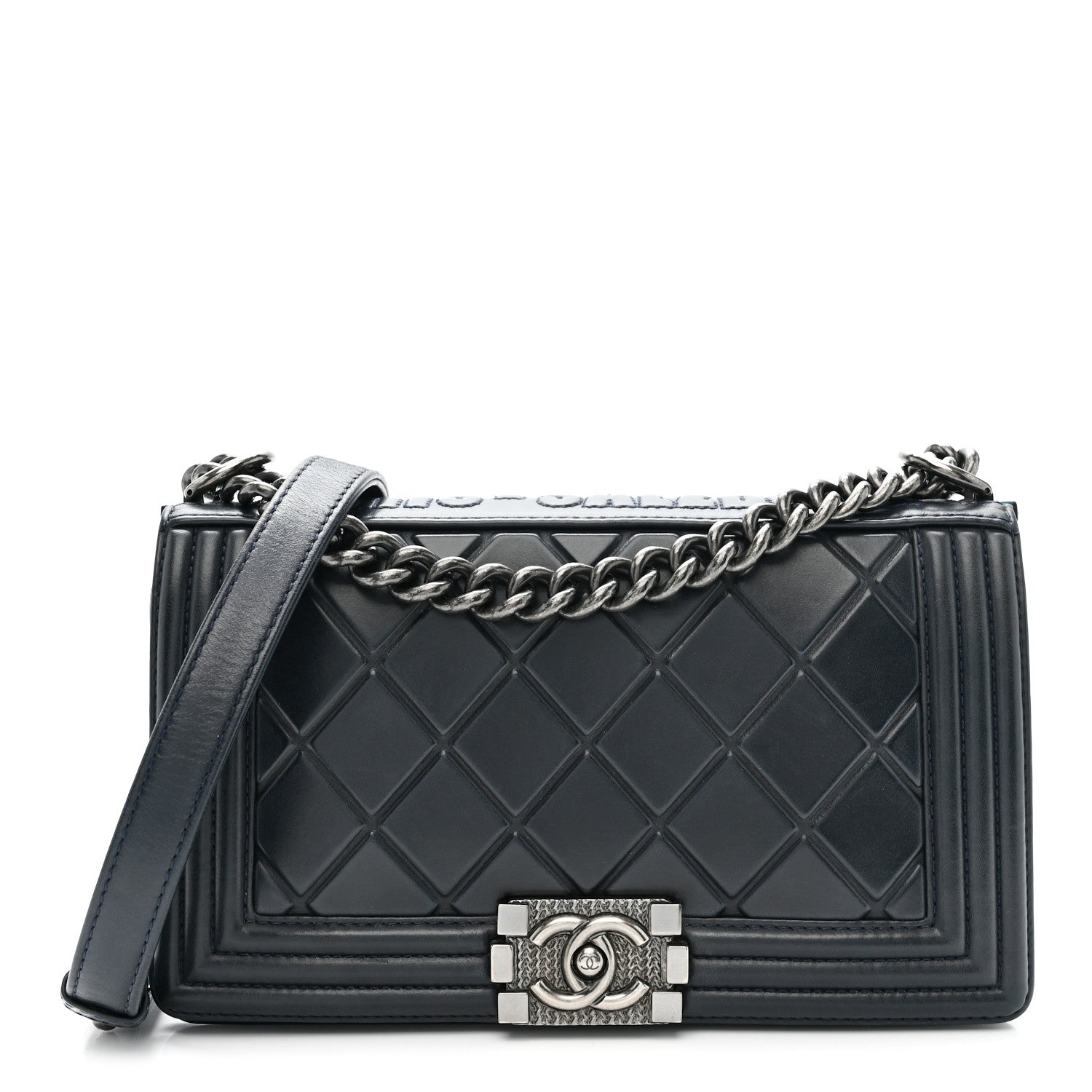 Calfskin Embossed Medium Paris Salzburg Boy Flap Navy