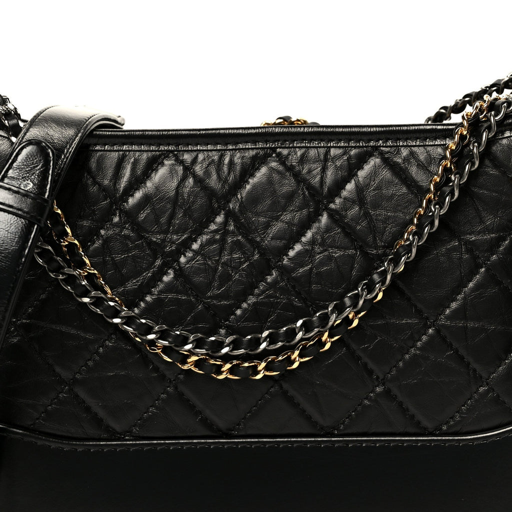 Aged Calfskin Quilted New Medium Gabrielle Hobo Black