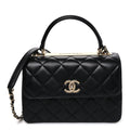 Lambskin Quilted Small Trendy CC Dual Handle Flap Bag Black