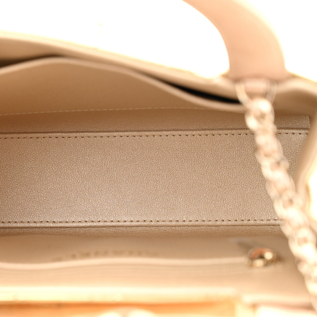 Mirror Calfskin Metallic Calfskin Quilted Nano Kelly Shopper Gold