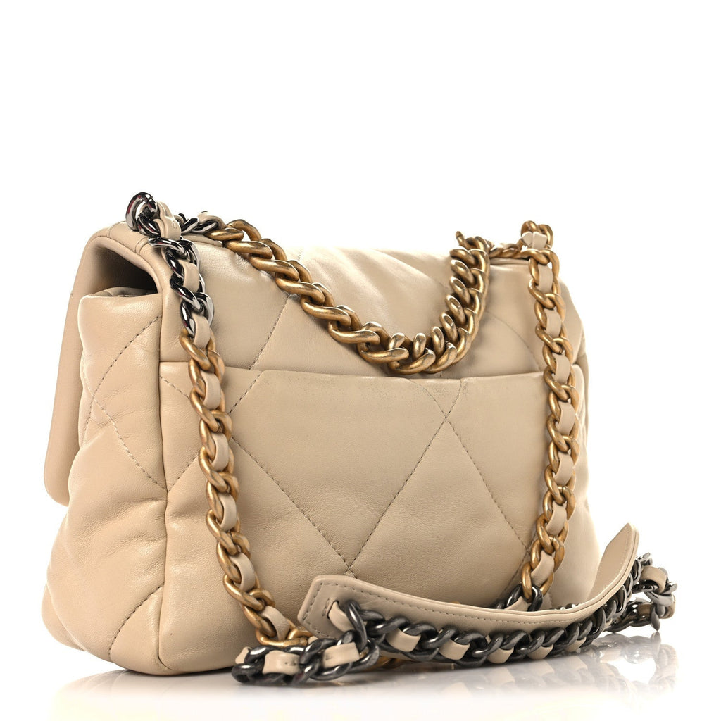 Lambskin Quilted Medium Chanel 19 Flap Beige