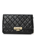 Lambskin Quilted Golden Class Wallet on Chain WOC Black