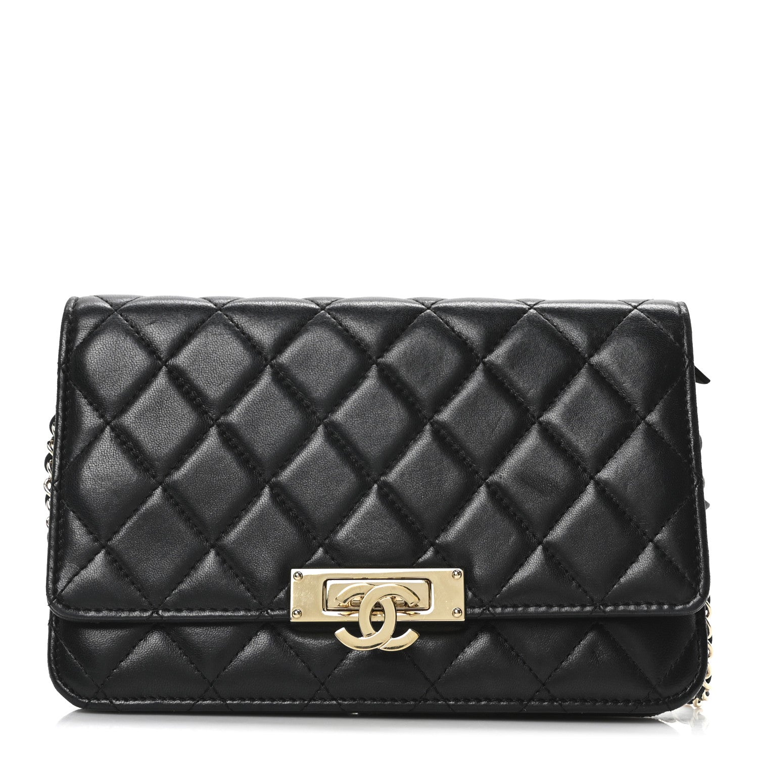 Lambskin Quilted Golden Class Wallet on Chain WOC Black