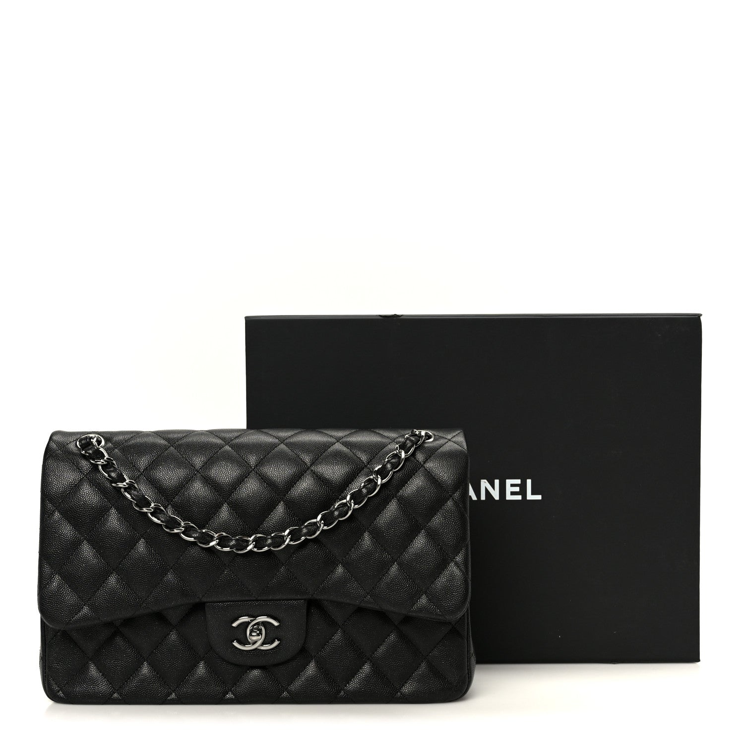 Iridescent Caviar Quilted Jumbo Double Flap Black