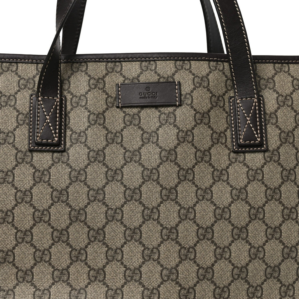 GG Supreme Monogram Medium Zippered Shopping Tote  Dark Brown