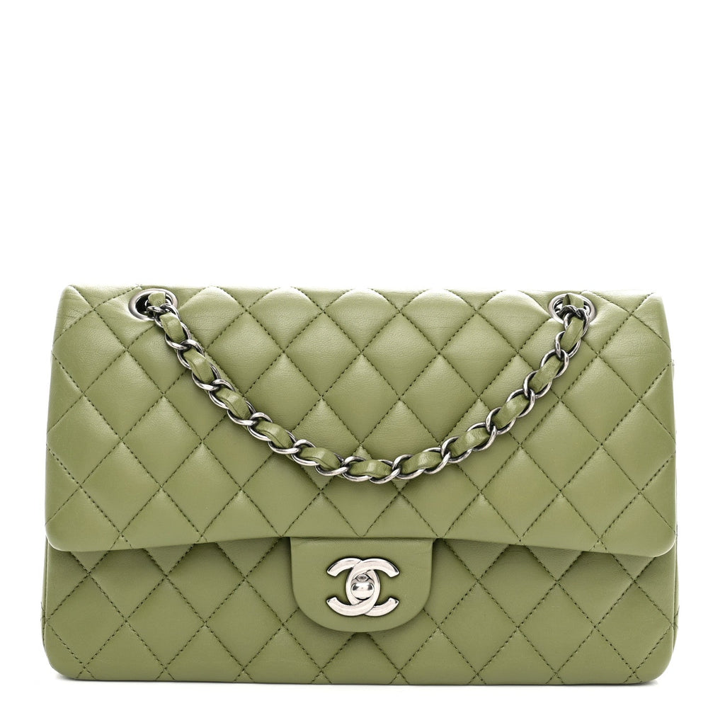 Lambskin Quilted Medium Double Flap Green