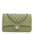 Lambskin Quilted Medium Double Flap Green
