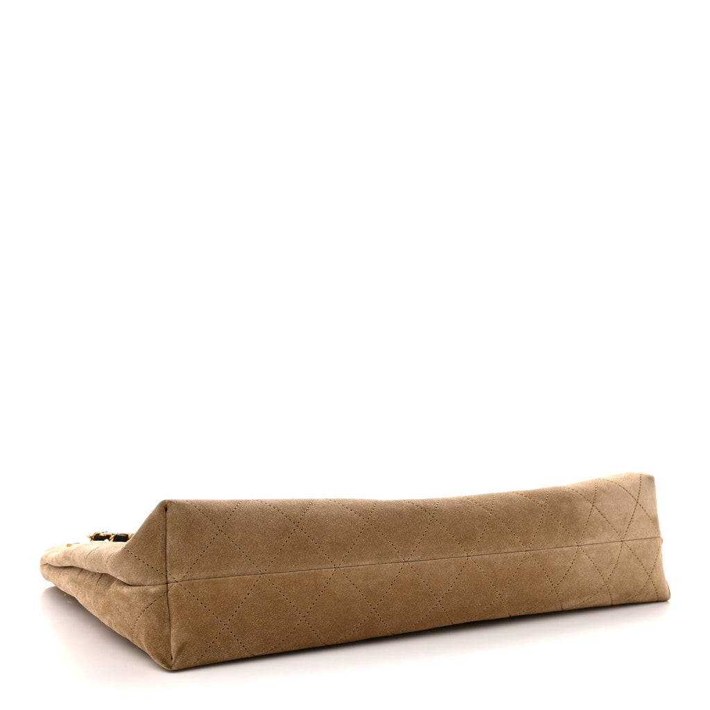 Suede Quilted Eyes On You Large Shopping Bag Beige