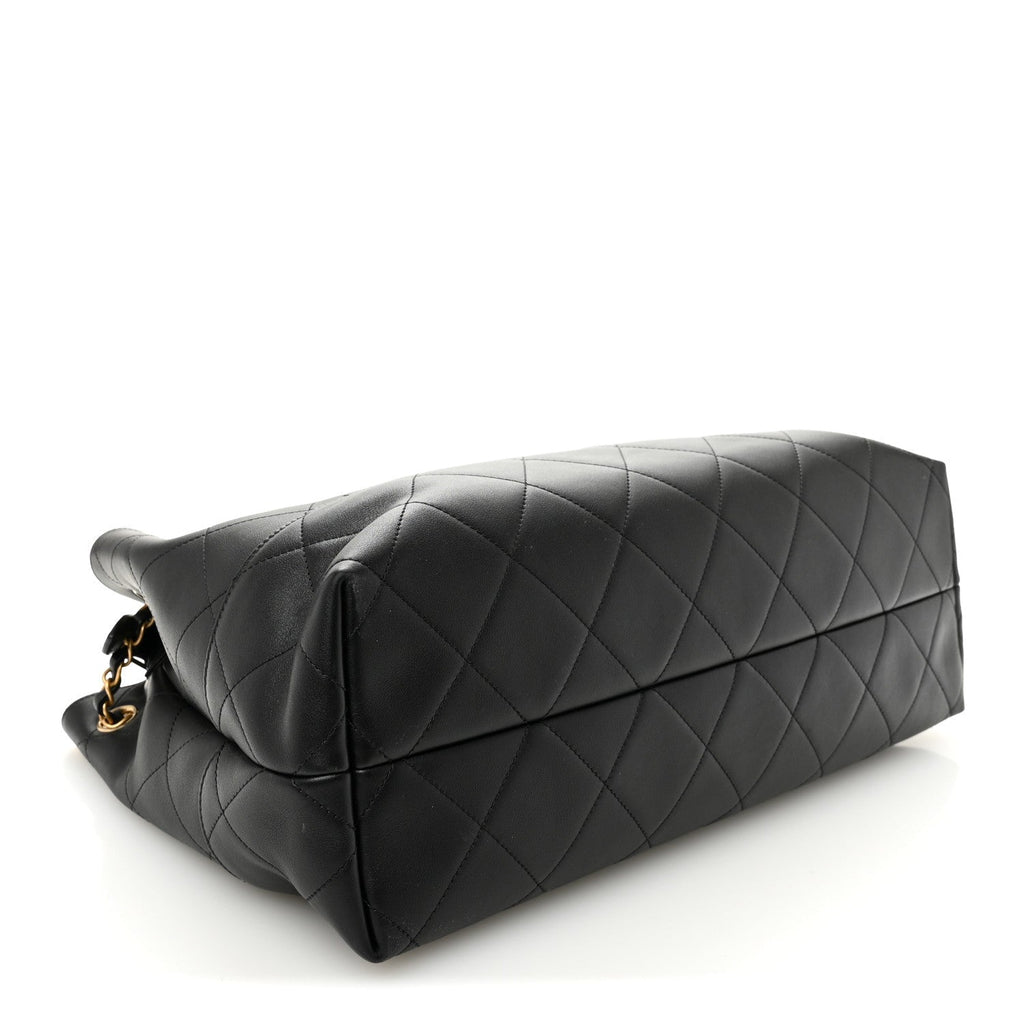 Calfskin Quilted Large Coco Base Shopping Bag Black