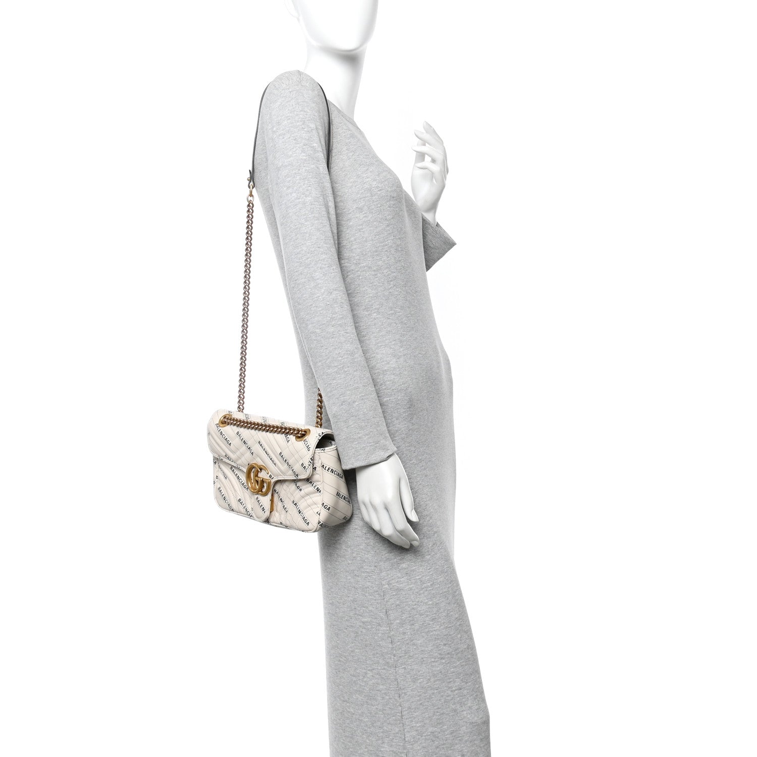 X BALENCIAGA Calfskin Matelasse Logo Print Small GG Marmont Shoulder Bag White