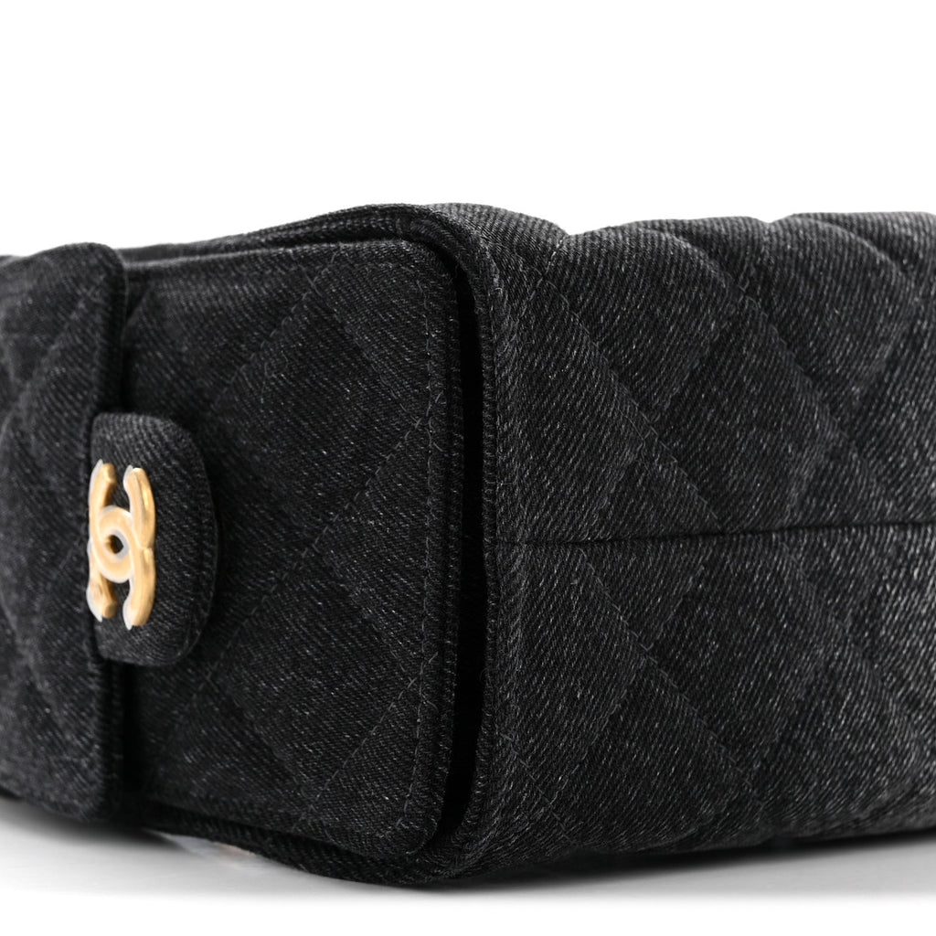 Washed Denim Quilted Mini Chanel 25 Handbag Black