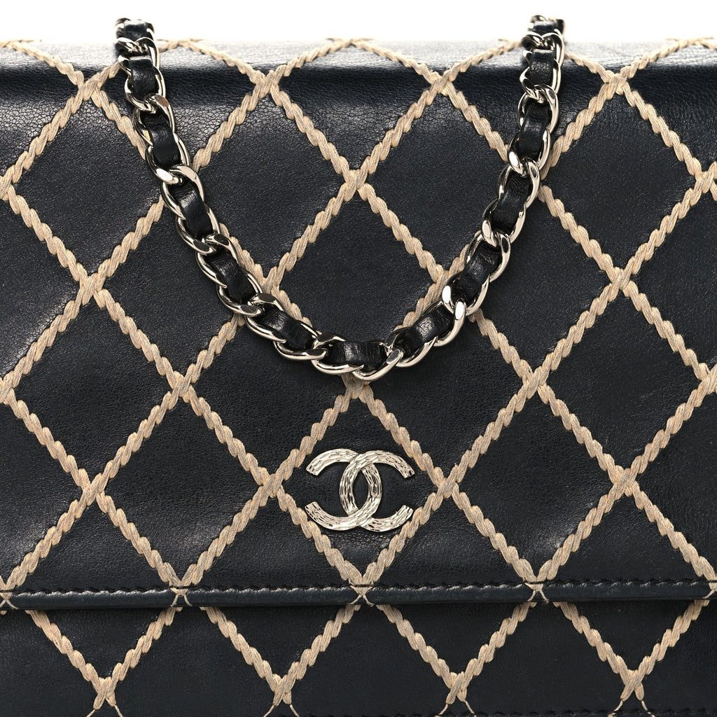 Calfskin Diamond Stitch Wallet On Chain WOC Black