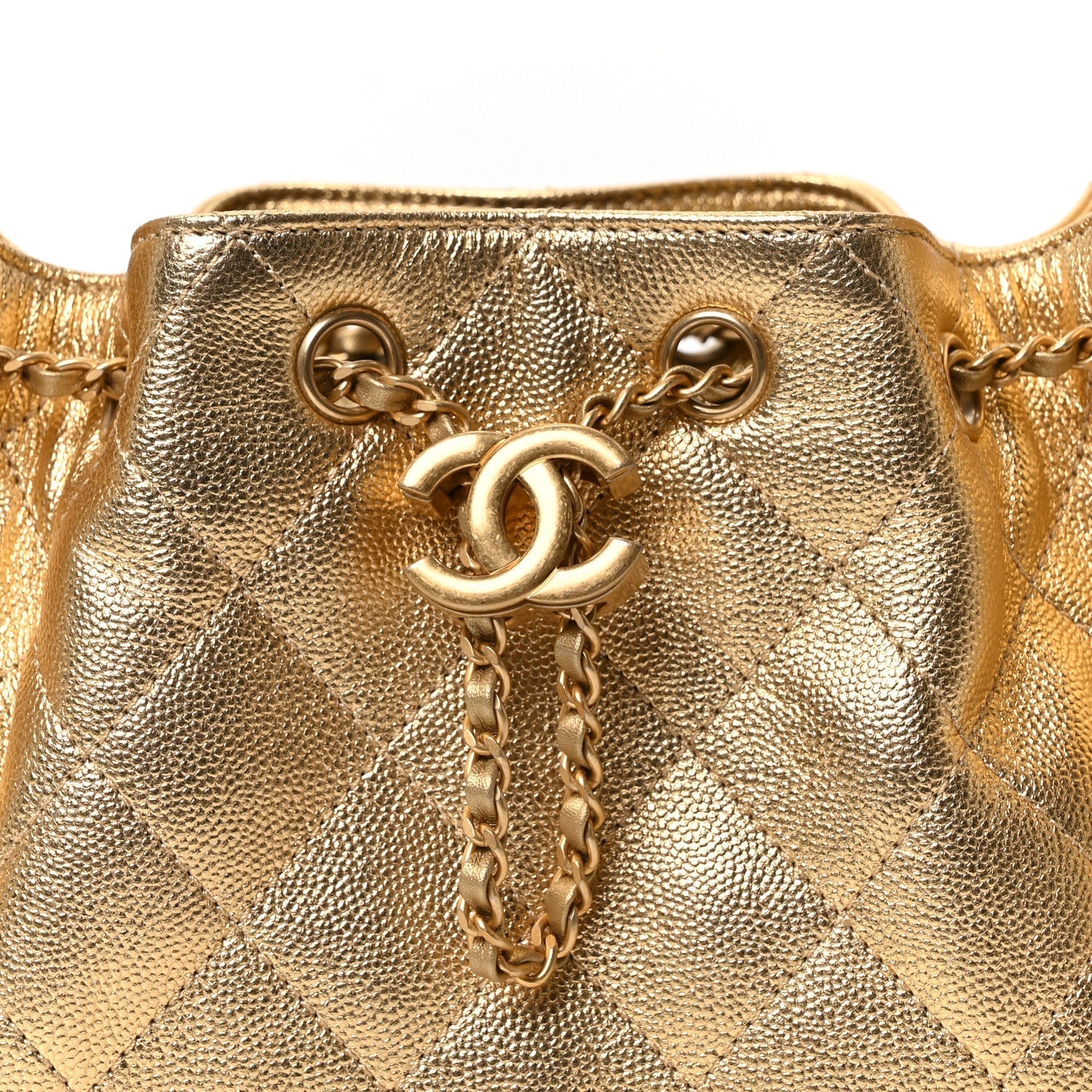 Metallic Caviar Quilted Mini Chanel 25 Handbag Gold