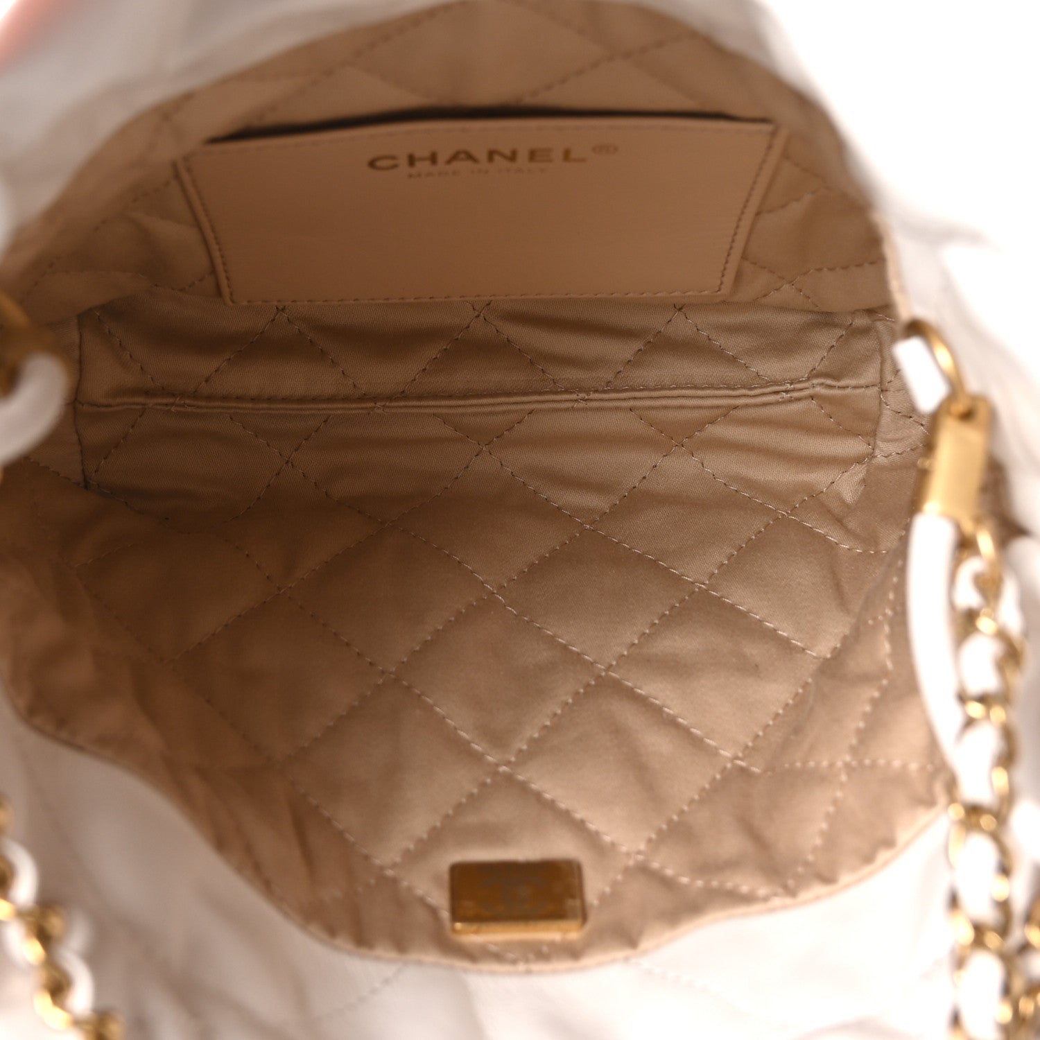 Shiny Calfskin Quilted Mini Chanel 22 White Black