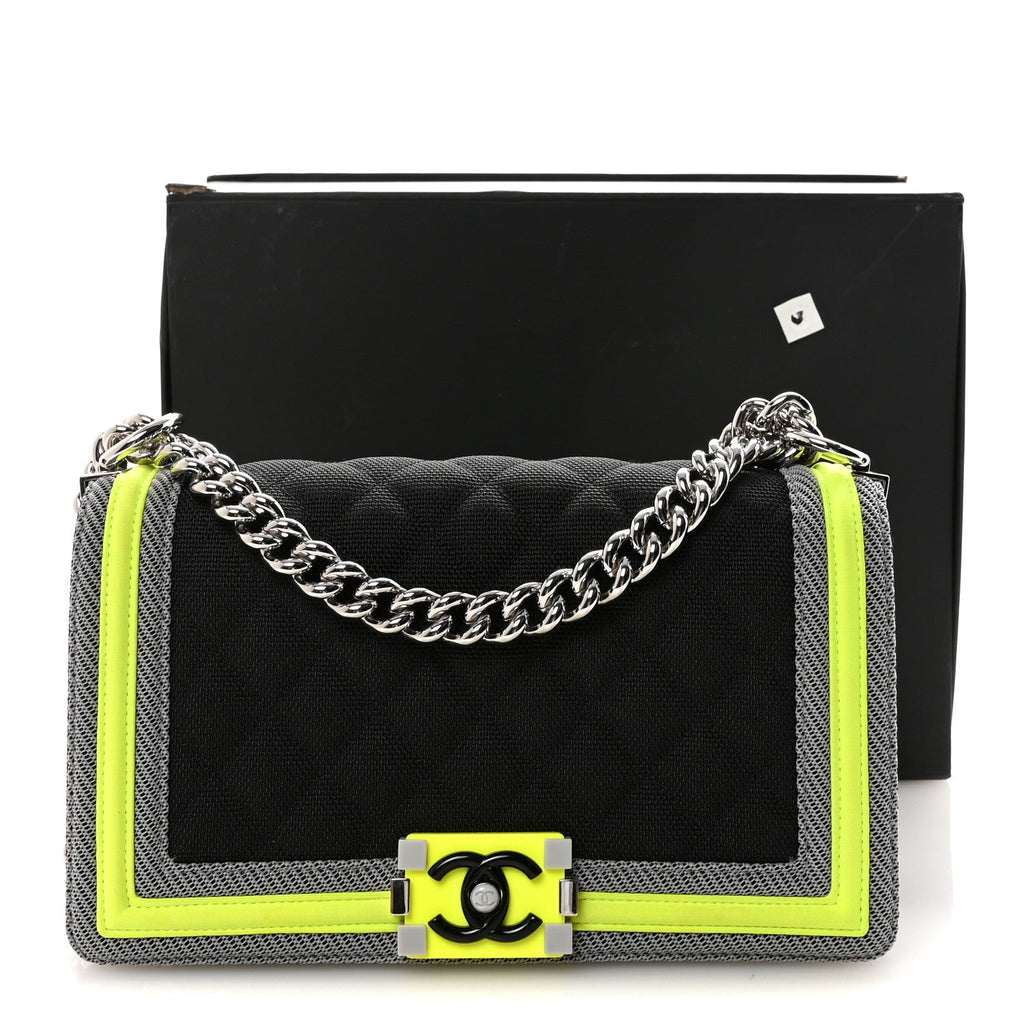 Canvas Quilted Medium Fluo Boy Flap Black Grey Yellow