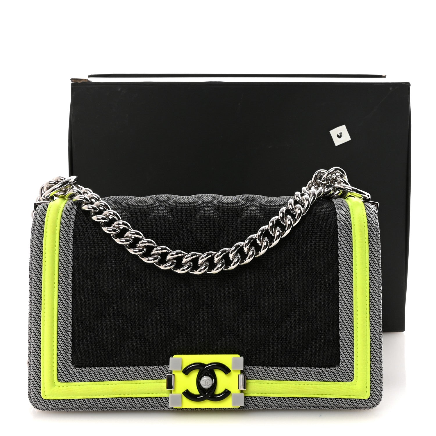 Canvas Quilted Medium Fluo Boy Flap Black Grey Yellow