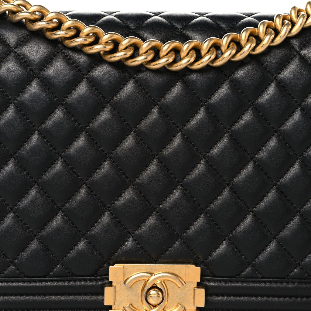 Lambskin Quilted New Medium Boy Flap Black