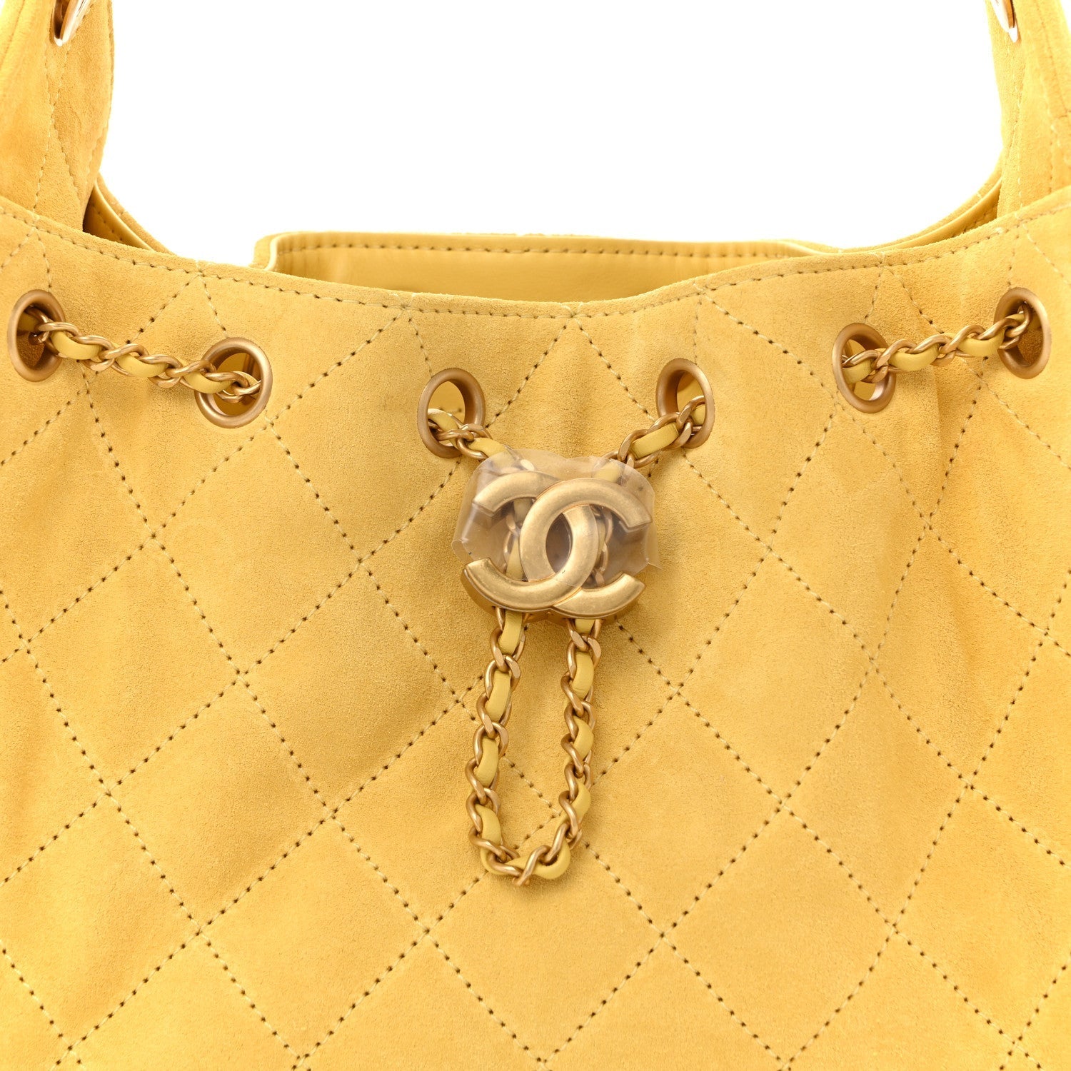 Suede Quilted Mini Chanel 25 Handbag Yellow
