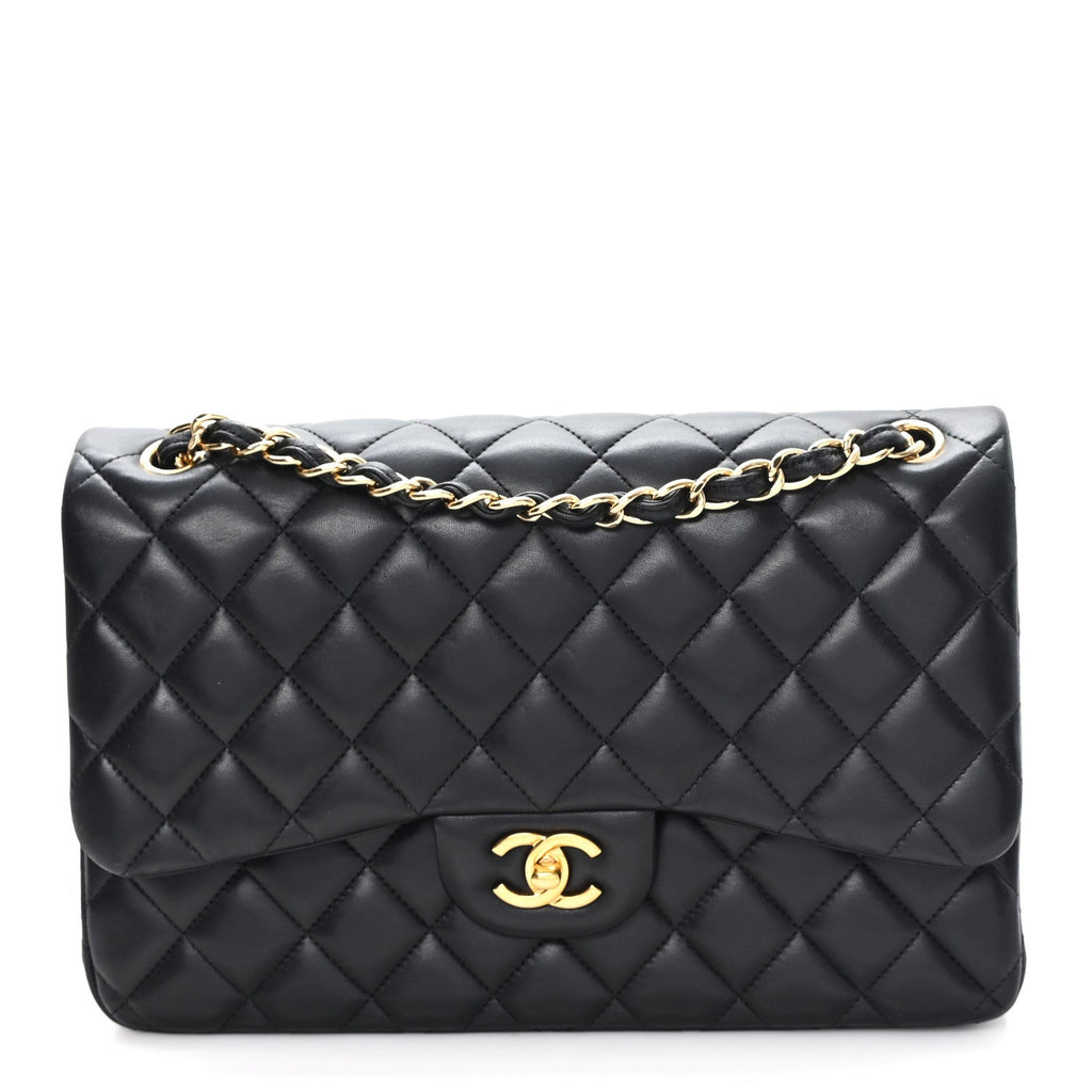 Lambskin Quilted Jumbo Double Flap Black