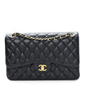 Lambskin Quilted Jumbo Double Flap Black