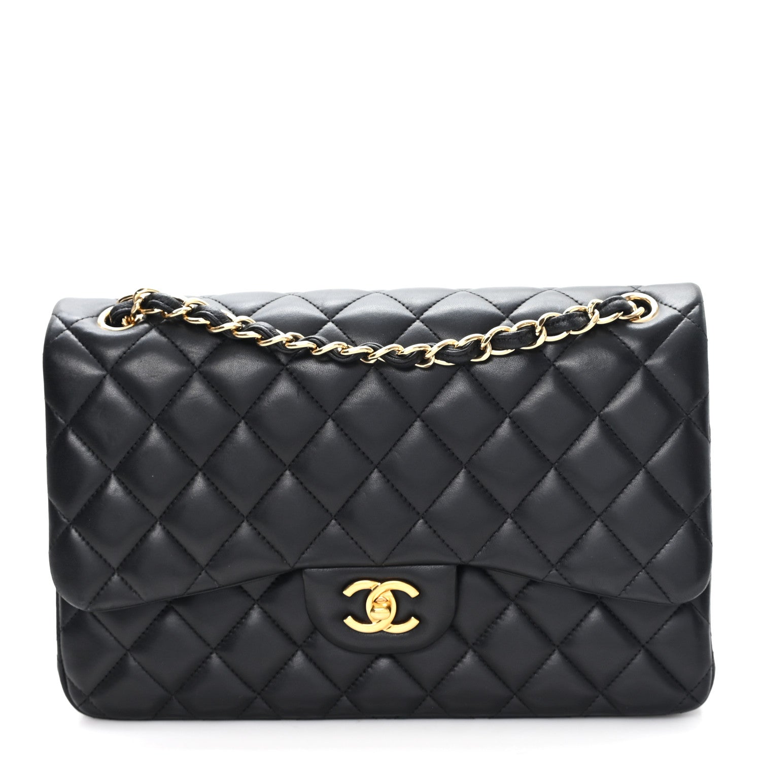 Lambskin Quilted Jumbo Double Flap Black