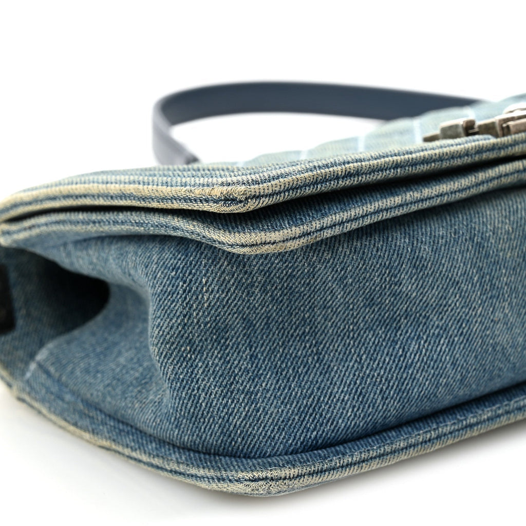 Denim Quilted Medium Boy Flap Blue