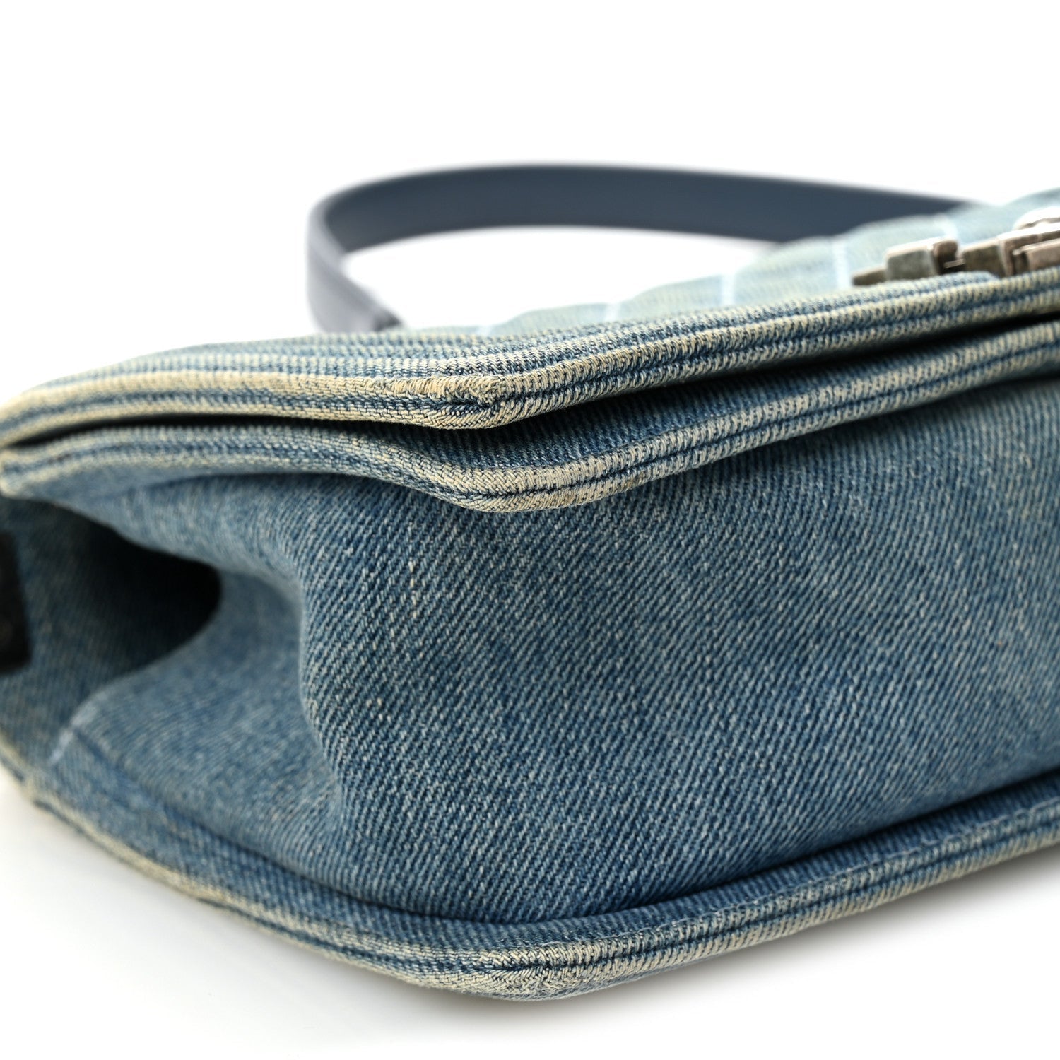 Denim Quilted Medium Boy Flap Blue