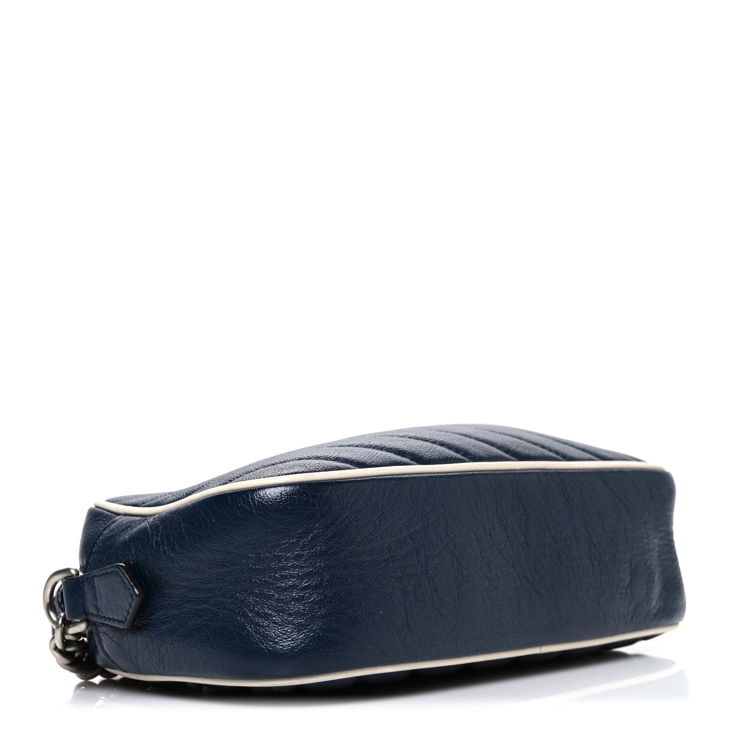 Vintage Effect Calfskin Matelasse Diagonal Small Torchon GG Marmont Chain Shoulder Bag Blue Agata Mystic White