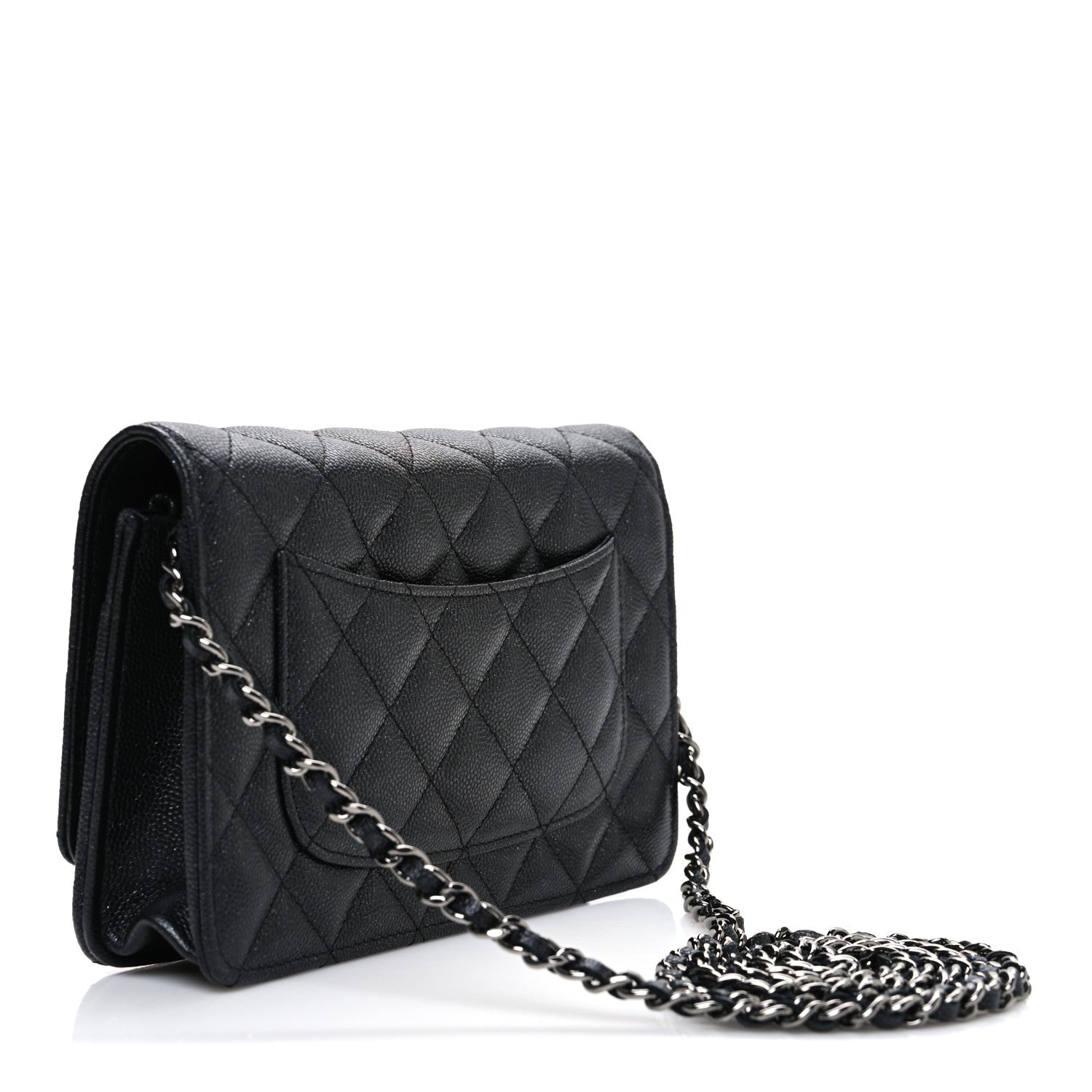 Iridescent Caviar Quilted Wallet on Chain WOC Black
