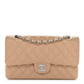 Caviar Quilted Medium Double Flap Beige