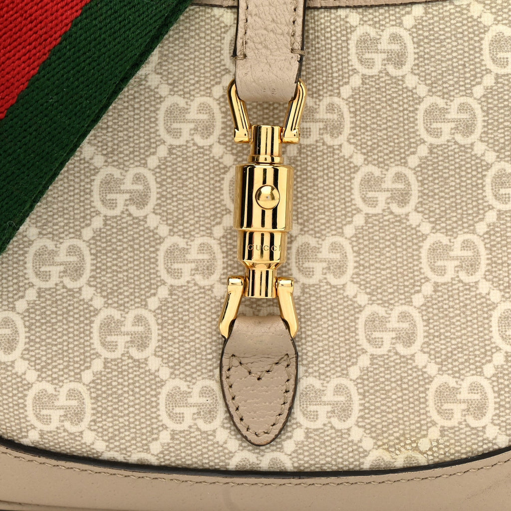 GG Supreme Monogram Textured Dollar Calfskin Mini Jackie 1961 Hobo Beige Mystic White Oatmeal