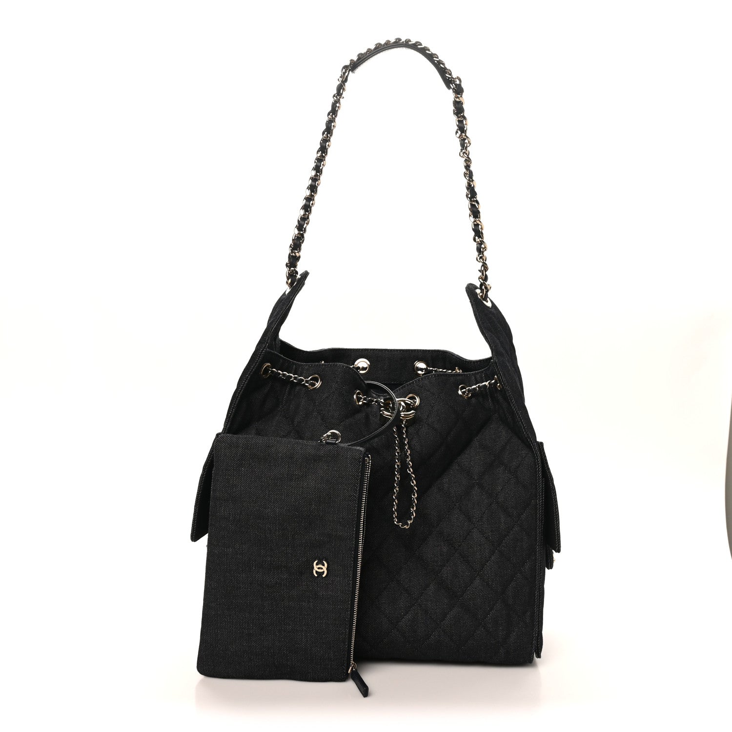 Denim Quilted Medium Chanel 25 Handbag Dark Blue