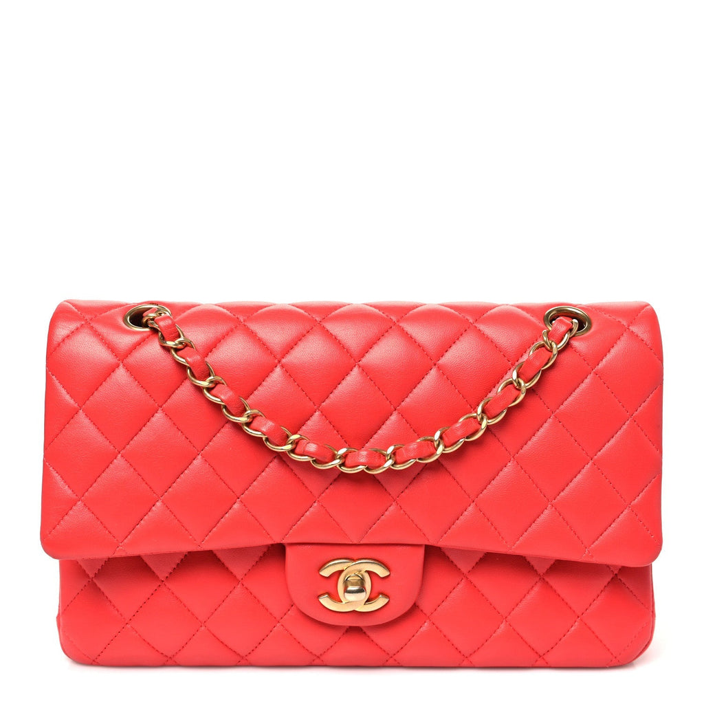 Lambskin Quilted Medium Double Flap Dark Pink