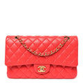 Lambskin Quilted Medium Double Flap Dark Pink