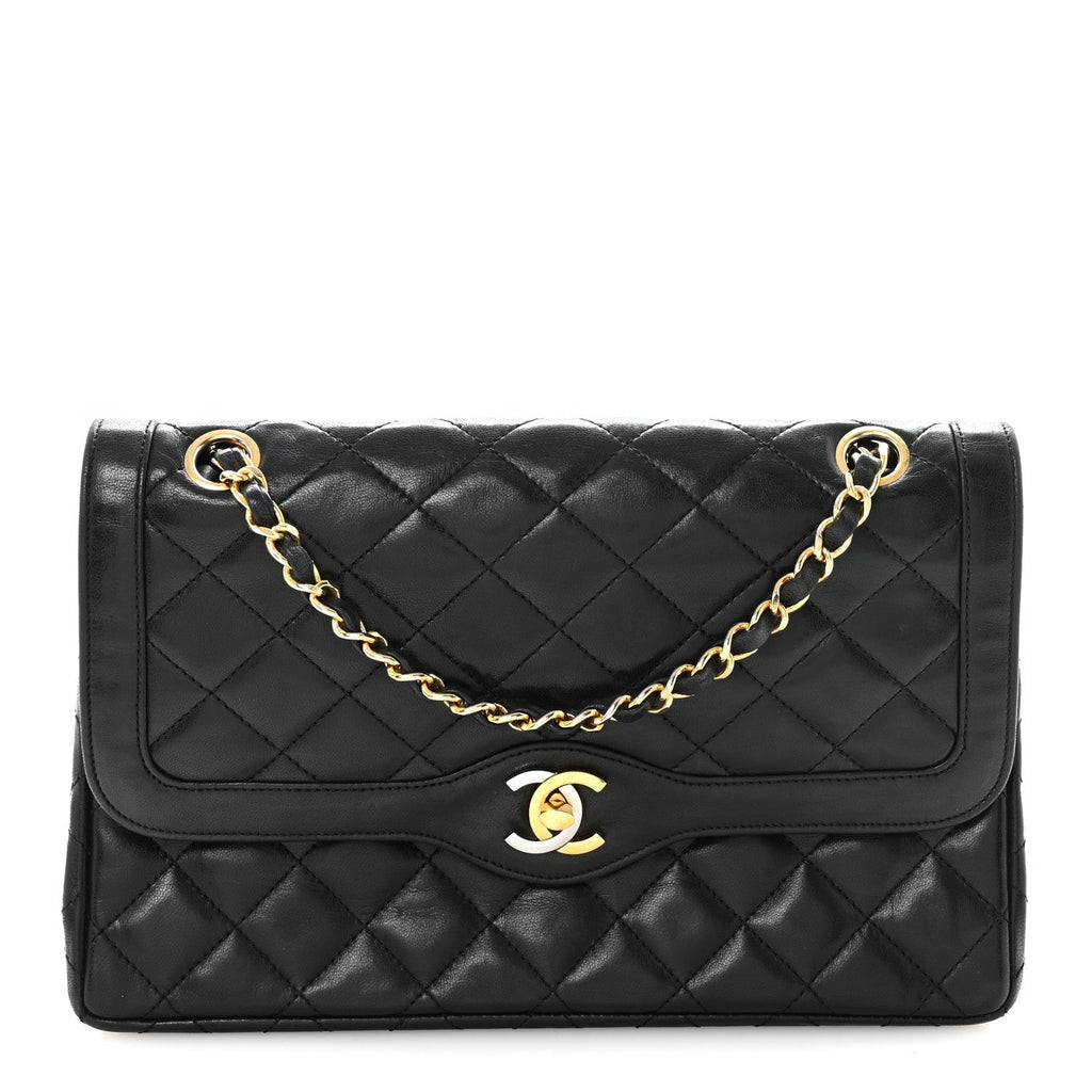 Lambskin Quilted Medium Double Flap Bag Black