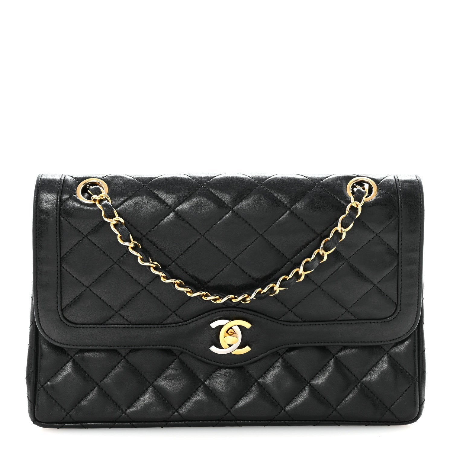 Lambskin Quilted Medium Double Flap Bag Black