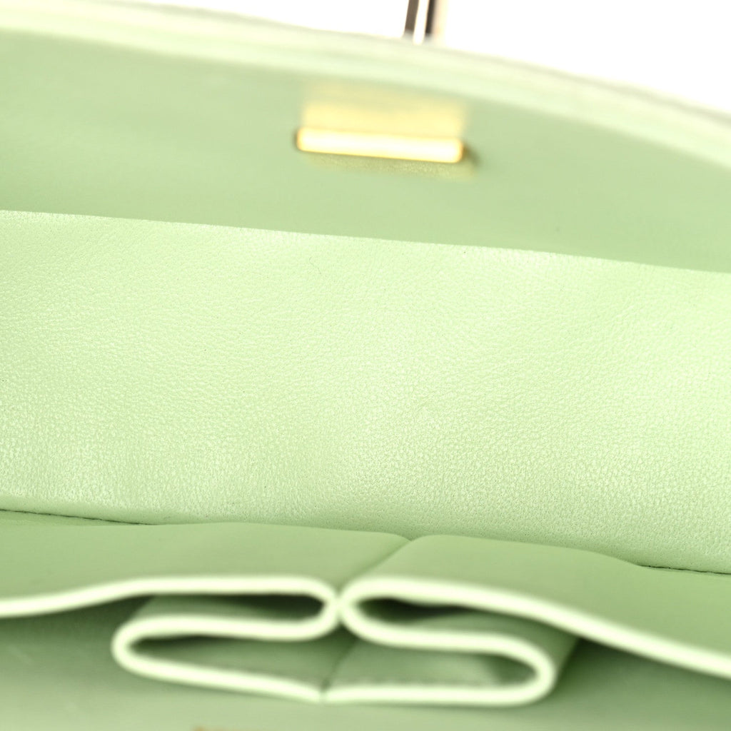 Caviar Quilted Small Double Flap Light Green