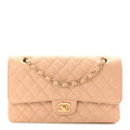 Caviar Quilted Medium Double Flap Beige