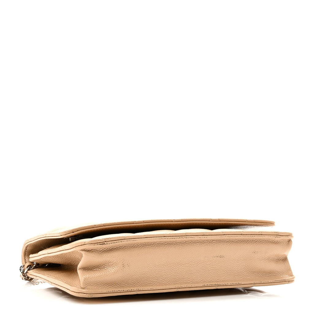 Caviar Quilted Wallet on Chain WOC Beige