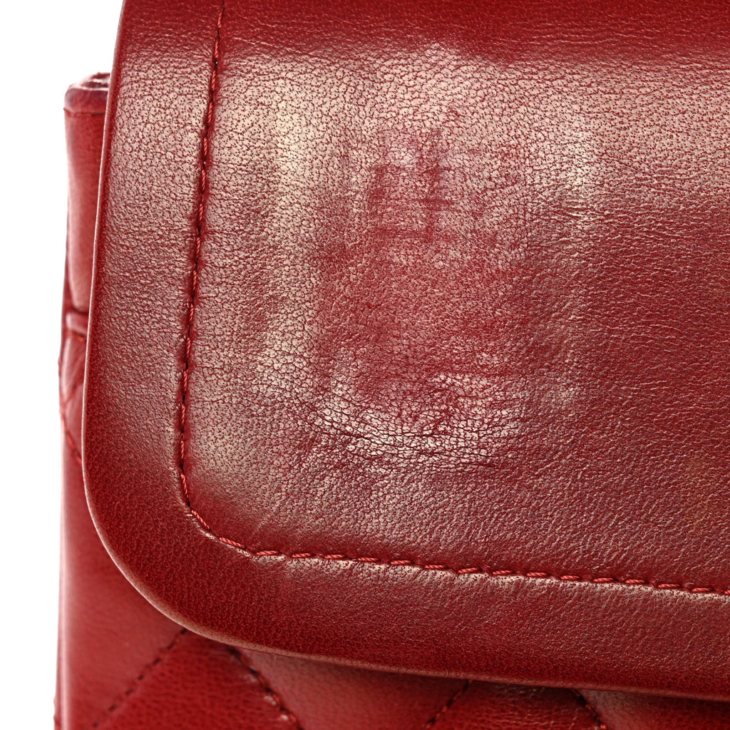 Lambskin Quilted Medium Double Flap Red