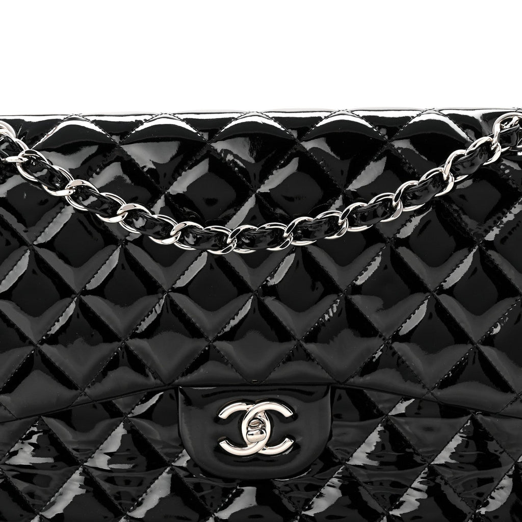 Patent Quilted Jumbo Double Flap Black
