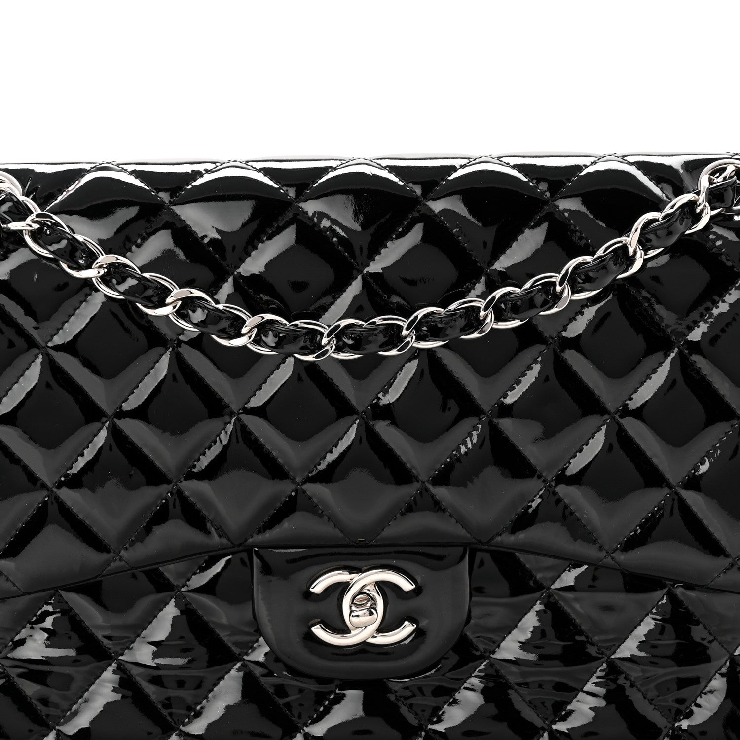 Patent Quilted Jumbo Double Flap Black