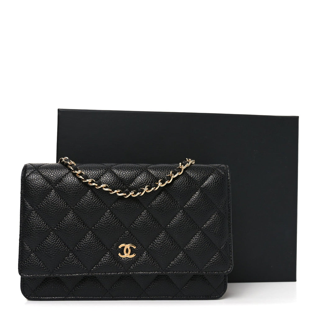 Caviar Quilted Wallet on Chain WOC Black