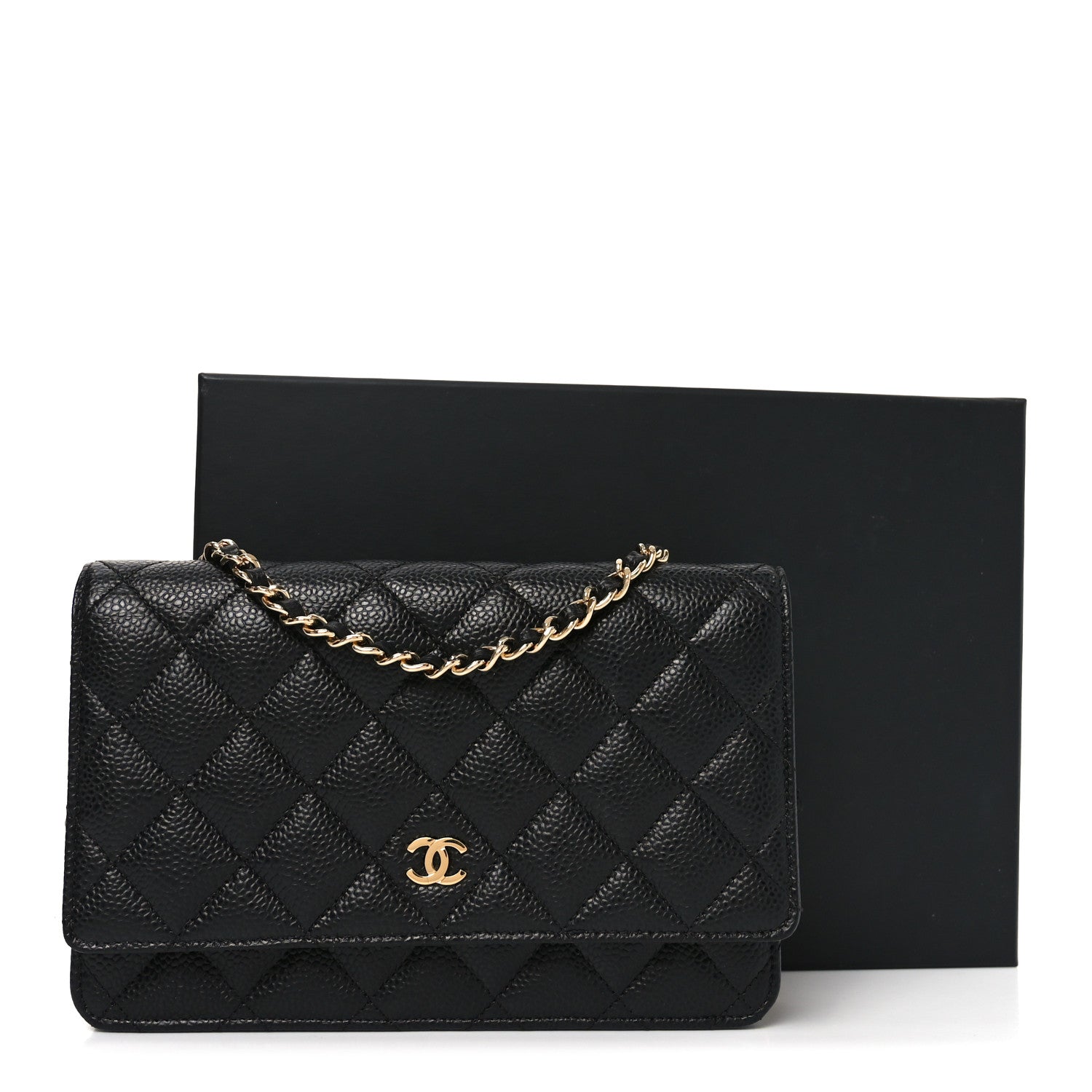Caviar Quilted Wallet on Chain WOC Black
