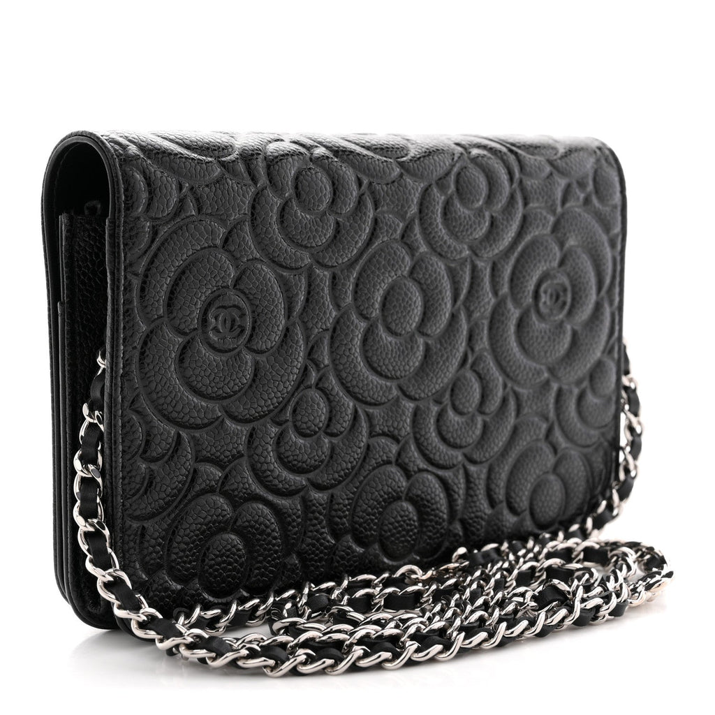 Caviar Camellia Embossed Wallet On Chain WOC Black