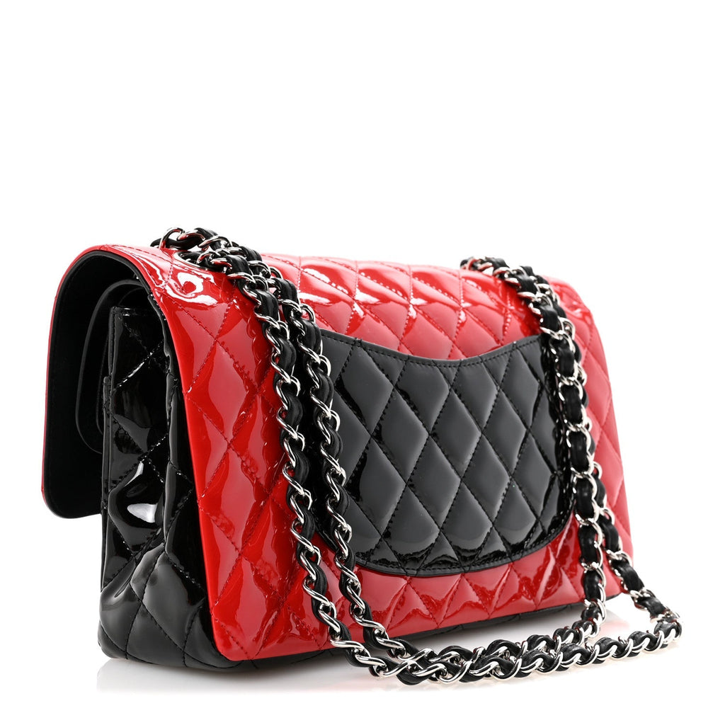 Patent Calfskin Quilted Bi-Color Medium Double Flap Black Red