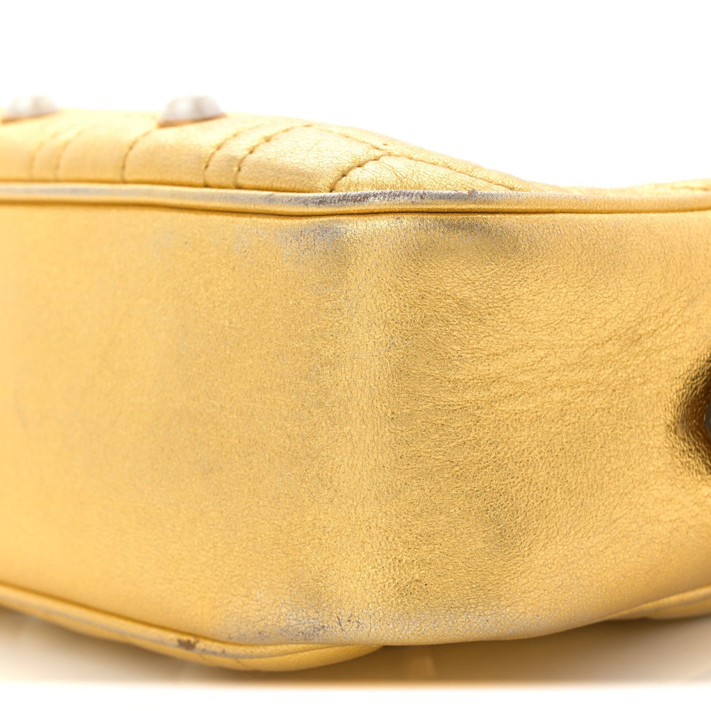 Metallic Calfskin Matelasse Studded Small Pearly GG Marmont Chain Shoulder Bag Gold