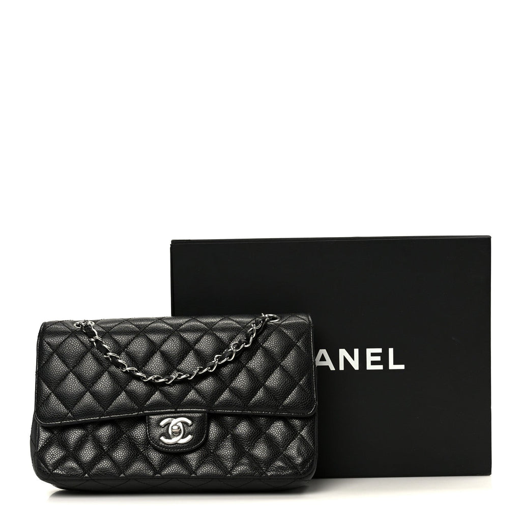 Caviar Quilted Medium Double Flap Black