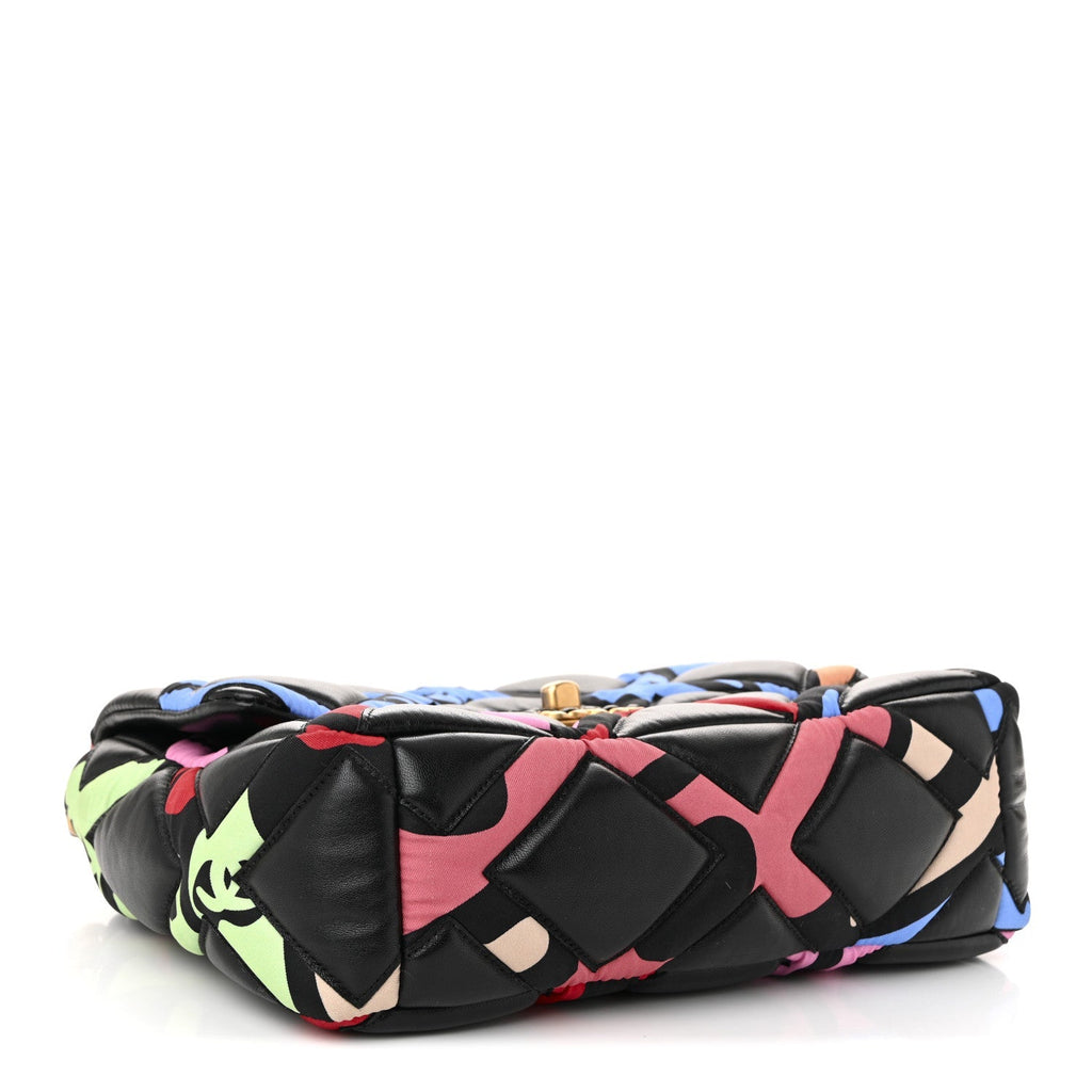 Lambskin Printed Fabric Medium Chanel 19 Flap Black Multicolor