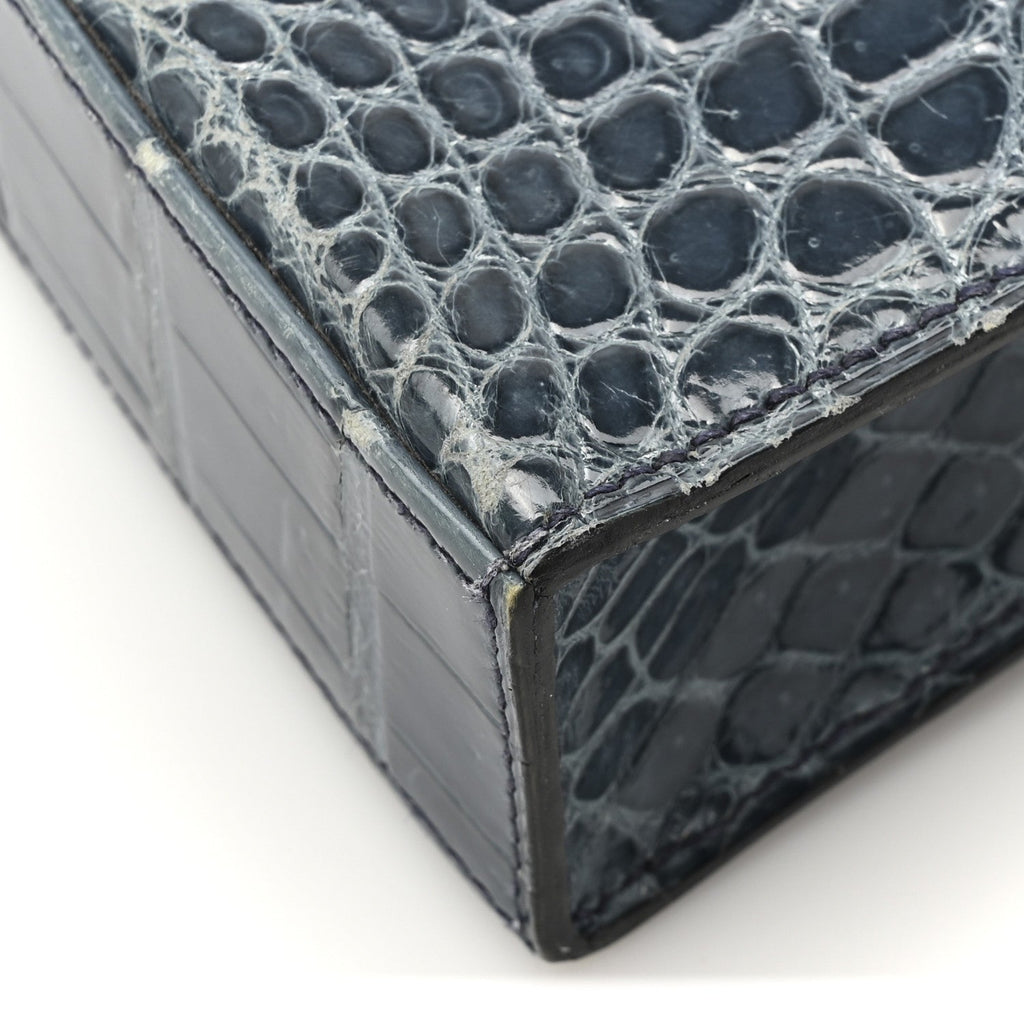 Shiny Niloticus Crocodile Kelly Elan Pochette Bleu Tempete